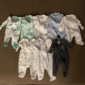 Lot of 8 NB zipper footed pajamas